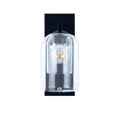 Image of Teamson Home Dimmable Wall Light with Touch Sensor, Sconce Clear Bell Glass Shade, Lighting Fixture for Living Room or Bedroom in Black