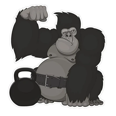Image of 2 x Exercise Gorilla &amp; Kettle Bell Sticker Car Bike iPad Laptop Decal #4138 (9.5cm Wide 10cm Tall)