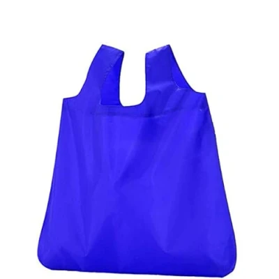 Image of fiXte Reusable Fold Away Shopping Bag Eco Friendly Foldable Travel Grocery Carrier with Carry Pouch and Clip (Blue)