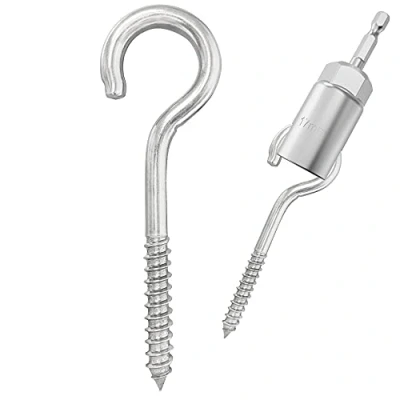 Image of 304 Stainless Steel Screw in Hooks, Metal Heavy Duty Eye Wood Terminal Ring Hammock Brackets,Natural Color, M8 4 pcs +1 1/4&quot; hex Shank Wing nut Driver