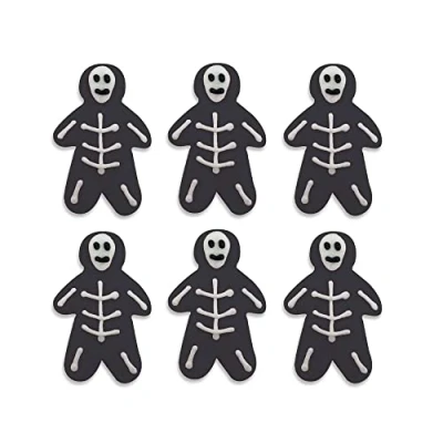 Image of Anniversary House Pack of 6 Halloween Spooky Skeletons Edible Cake Decorations, Handcrafted Toppers, Fondant Icing Sugar Cupcake SFX344