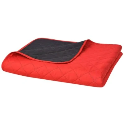 Image of vidaXL Double sided Quilted Bedspread Red and Black 230x260 cm Machine Washable