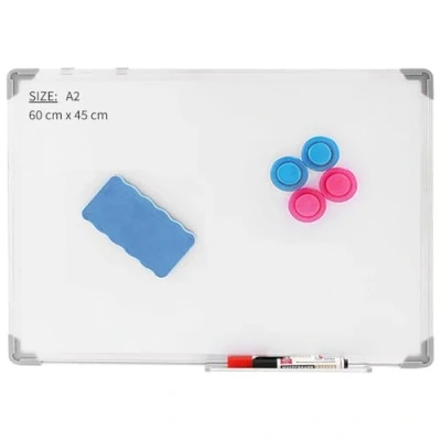 Image of VIROSA Magnetic White Board with Aluminium Frame Dry Wipe Whiteboard Kit Includes Pen Eraser and Magnets (‎A2 60 cm x 45 cm)