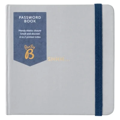 Image of Busy B Password Book Grey Cover All your Internet Passwords in One Place Store A Maximum of 186 Login Details Compact &amp; Discreet Design with to Z Index Elastic Closure Band