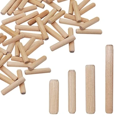 Image of SKIR&#039;CO (150 pcs) Wooden Dowels 8 x 60 mm, Grooved Wood Plugs, Ribbed Pins for Furniture,