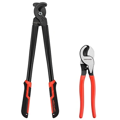 Image of Cable Cutters Set, MAXPOWER 250mm &amp; 380mm Heavy Duty Wire Electricians Wires Cables Cutting Pliers for Copper and Aluminum Pack of 2