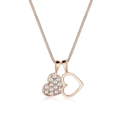 Image of Elli Necklace Two Hearts Crystals 925 Sterling Silver Rose Gold Plated