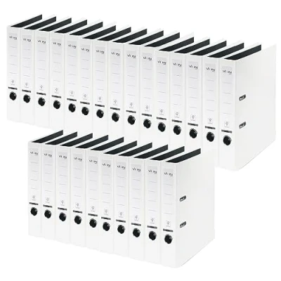 Image of VON Leitz A4 Folder, Pack of 25, Cardboard with Plastic Cover, 50 mm Spine Width, for 350 Sheets, Blue Angel &amp; FSC Certified, School, Study Home, White, 10560001