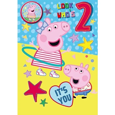 Image of Official Peppa Pig Age 2 Birthday Card Looks Who&#039;s Badge Card,Multi,135x195mm