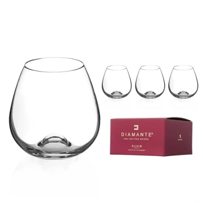 Image of DIAMANTE stemless Wine Glasses Set of 4 ‘Auris’ Undecorated Crystal with no stem, Gin Box