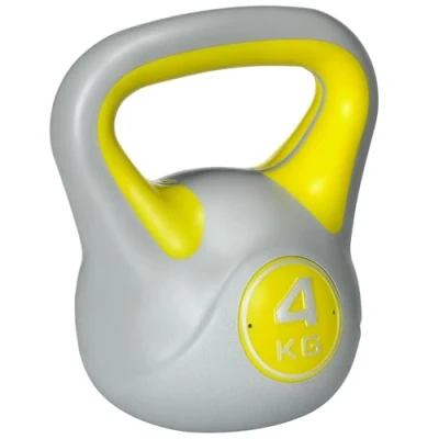 Image of SPORTNOW Kettlebell, 4kg Kettle Bells with Handle for Home Gym Weight Lifting and Strength Training, Yellow Grey