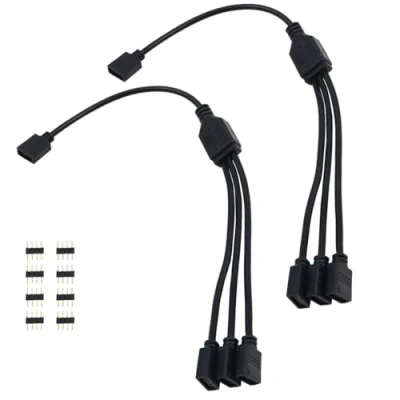 Image of WANGCL 2PCS LED Strip Splitter Cable 4 Pin RGB 1 to 3 Ports Controller Connector for 5050 3528 2835 Black