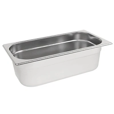 Image of Vogue Gastronorm Pan 1/3, Stainless Steel Tray, Depth: 100 mm, Capacity: 3.7 Litres, Hot and Cold Food Storage Container, Bain Marie Compatible, Lid Sold Separately, K933