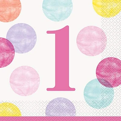 Image of Adorable Pink Dots 1st Birthday Luncheon Napkins (16cm) Perfect for Celebrating Your Little One&#039;s Big Day 16ct