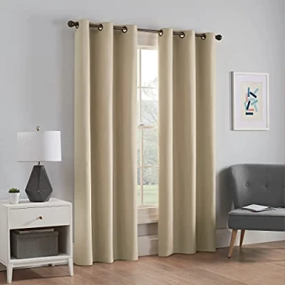 Image of Eclipse Microfiber Total Privacy Blackout Thermal Grommet Window Curtain for Bedroom (1 Panel), 42 in x 63 in, Beige