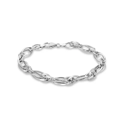 Image of Tuscany Silver Women&#039;s Sterling Rhodium Plated 7.7 mm Double Elliptic Links Bracelet of Length 19 cm/7.5 Inch