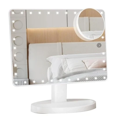 Image of FUNTOUCH Large Lighted Vanity Makeup Mirror (X Large) with 35 LED Lights, Touch Screen Dimmable and 10X Magnification Dual Power Supply 360Rotation Tabletop Cosmetic