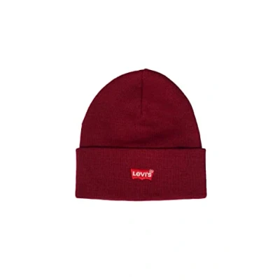 Image of Levi&#039;s Men&#039;s Batwing Embroidered Slouchy Beanie, Red (Dark Bordeaux 84), One Size