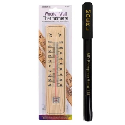Image of 22cm Large Traditional Wooden Wall Thermometer for Indoor or Outdoor Use Perfect Home, Garden, Shed, and Garage