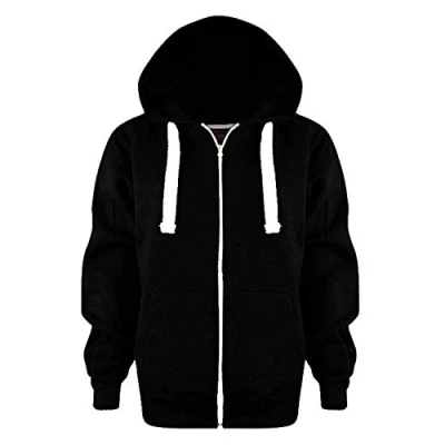 Image of Kids Girls &amp; Boys Unisex Plain Fleece Hoodie Zip Up Style Zipper Age 5 13 Years (3 4 Years, Black)