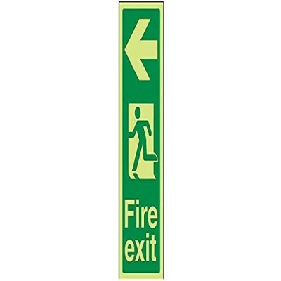 Image of V Safety Glow In The Dark Fire Exit Arrow Left Sign 100mm x 300mm Rigid Plastic