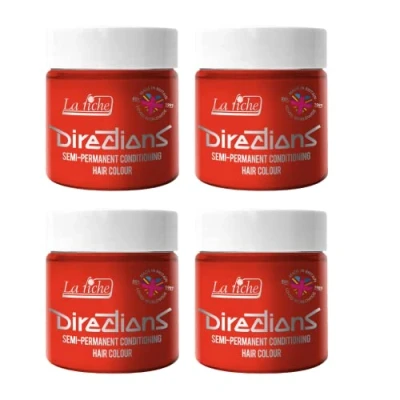 Image of 4x La Riche Directions Semi Permanent Hair Color 100ml Tub Neon Red