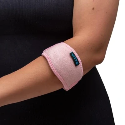 Image of VITTO Tennis Elbow Support Strap Compression Brace for Tendonitis, Arthritis, Injury Men &amp; Women, Golfers (Adjustable Strap, Pink)