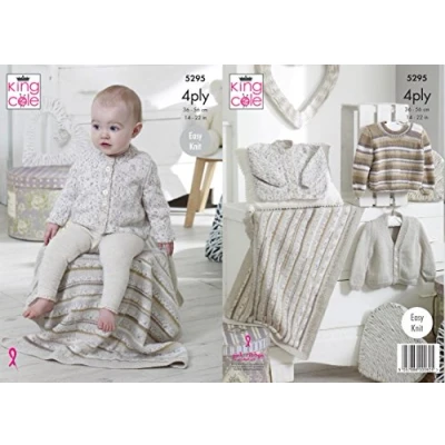 Image of King Cole 5295 Knitting Pattern Baby Easy Knit Cardigans Sweater and Blanket in Big Value 4 Ply