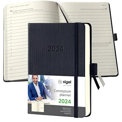 Image of SIGEL C2411 Conceptum Daily planner 2024, approx. A6, Black, hardcover, 1 page equal to day, 400 pages