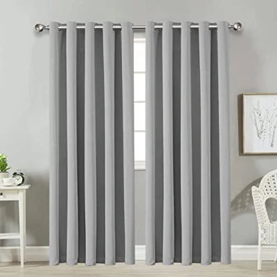 Image of AMEHA Blackout Curtains for Living Room Light Grey Eyelet Bedroom 46 x 54 inch Drop Super Soft Thermal Insulated Curtain Drapes with matching Tiebacks 2 Panel