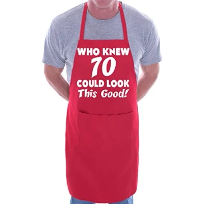 Image of print4ucouk 70th Birthday Who Knew 70 BBQ Cooking Funny Novelty Apron Red