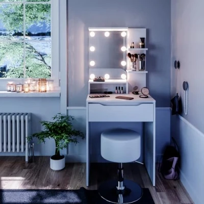 Image of Vicco Vanity table Ruben, White, 60 cm with LED lighting and stool