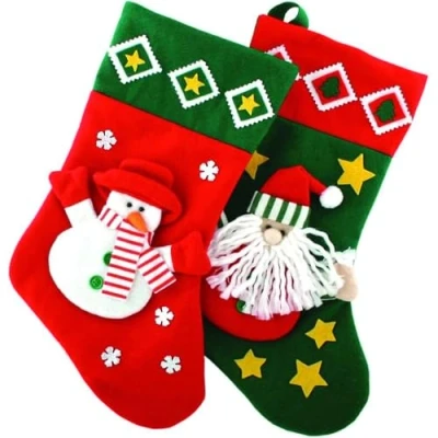 Image of Concept4u Christmas Stocking 3D Felt Santa &amp; Snowman Sacks Classic Xmas Hanging Sack Bag Holiday Party Gifts Decoration Decor Accessories