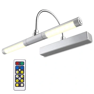 Image of HONWELL Wireless Battery Operated LED Picture Light with Remote, 13 Inches Rotatable Head 3 Lighting Modes, Dimmable Display Lamp Timer for Painting Dartboard Portrait Art, Silver