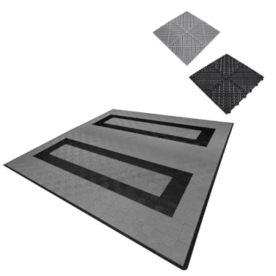 Image of MonsterShop Vented Garage Floor Tiles with Edges 165 Grey &amp; 60 Black