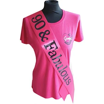 Image of Gemini Ribbons Pink 90 and Fabulous 90th Birthday Sash Holographic Party Womens Mens Gift