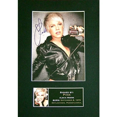 Image of PINK Signed Autograph Mounted Photo Reproduction PRINT A4 Rare Perfect Birthday (297 x 210mm) #230 (Not Framed)
