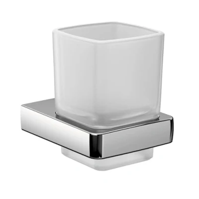 Image of Emco Trend 022000100 Glass Holder, Bathroom Accessory, Satin Crystal/Chrome, Toothbrush Accessories, Grey