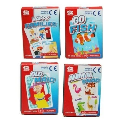 Image of A Z Pack 4 Classic Chldrens Card Games Kids Travel Fun Old Maid Animal Snap Go Fish