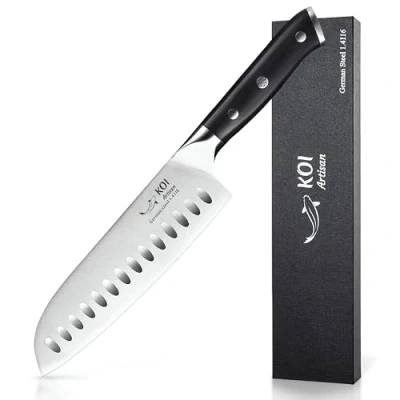 Image of KOI ARTISAN Chefs Santoku Knife 7 Inch Sharp Edge Japanese Chef Knife, Premium High Carbon Knives Professional,Japanese Damascus Stainless Steel, Corrosion &amp; Stain Resistant