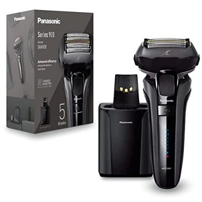 Image of Panasonic ES LV9U Wet &amp; Dry 5 Blade Electric Shaver for Men Precise Clean Shaving with Cleaning Charging Stand, Black UK 2 pin plug