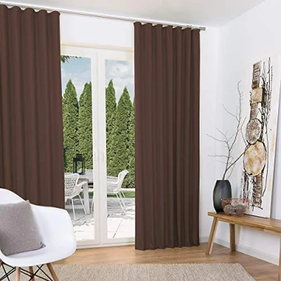 Image of Beautissu Thermal Curtain Set 140x245cm Amelie 2 Panels Bedroom Insulating Window Drapes Long for Windows with Ruffle of Opaque Curtains in Brown
