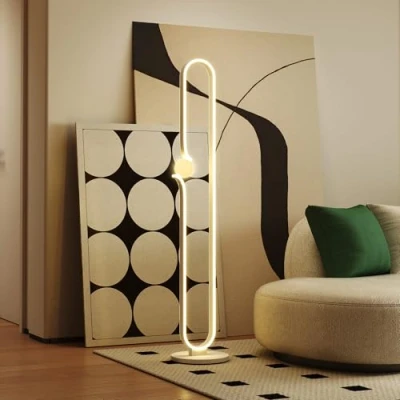 Image of HOMCOM LED Floor Lamp, Dimmable Standing Lamp with Glass Night Light, Foot Switch for Living Room, Bedroom, Office, White