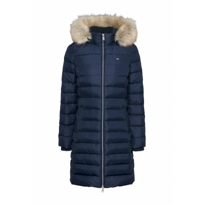 Image of Tommy Jeans Women&#039;s Tjw Essential Hooded Down Coat Dw0dw18864 Puffer Coat, Blue (Dark Night Navy), XXS
