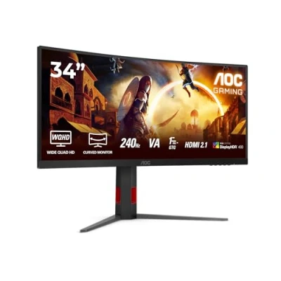 Image of AOC Gaming CU34G4Z 34 inch WQHD curved monitor, 240 Hz, FreeSync Prem., HDR400 (3440x1440, 1ms GtG, 2x HDMI 2.1, 1x DisplayPort 1.4, USB Hub) black red