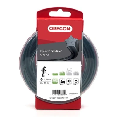 Image of Oregon Nylium Star Shaped Strimmer Line Wire for Grass Trimmers and Brushcutters, Five Cutting Edges Clean Finish, Professional Grade Heavy Duty Nylon, Fits Petrol Strimmers, 2.7mm 15m (‎559054)