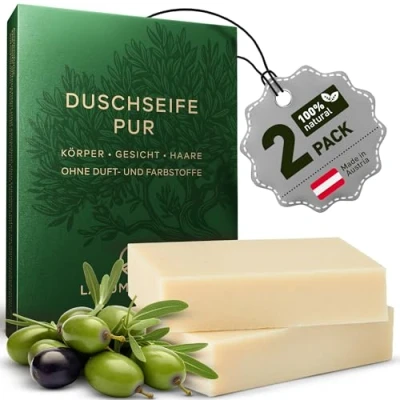 Image of Men&#039;s Shower Soap, Firm Gel for Hair and Body, Larum Sports, Natural Cosmetics without Plastic/Palm Oil, 2 x 90 g Soap