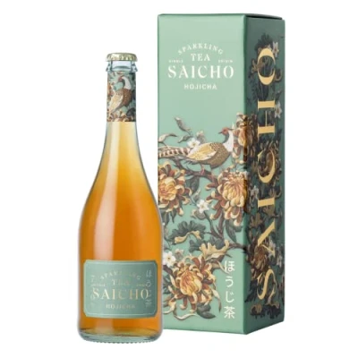 Image of Saicho Luxurious Non Alcoholic Hojicha Sparkling Tea Nori Seaweed, Roasted Hazelnut, Delicate Smoke Notes &amp; Dry Woody Tannins 750ml Bottle Gift box included