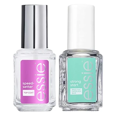 Image of Essie Nail Polish Base Coat Hardening Strong Start with Biotin Transparent Colour + Top Fast Drying Finish Bright
