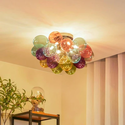 Image of Lucande Diborah ceiling light, coloured, glass, Ø 50 cm, G9